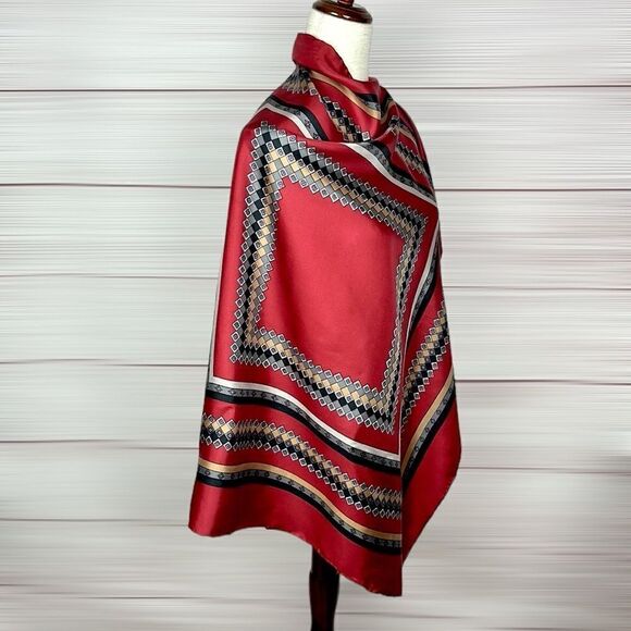 Red Silk Square Scarf by Golden Camel Hand Printed Hand Rolled - Picture 4 of 12